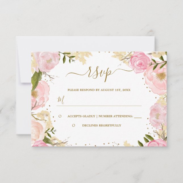 Pink Gold Floral Rose Aquarell UAWG RSVP Karte (Vorderseite)