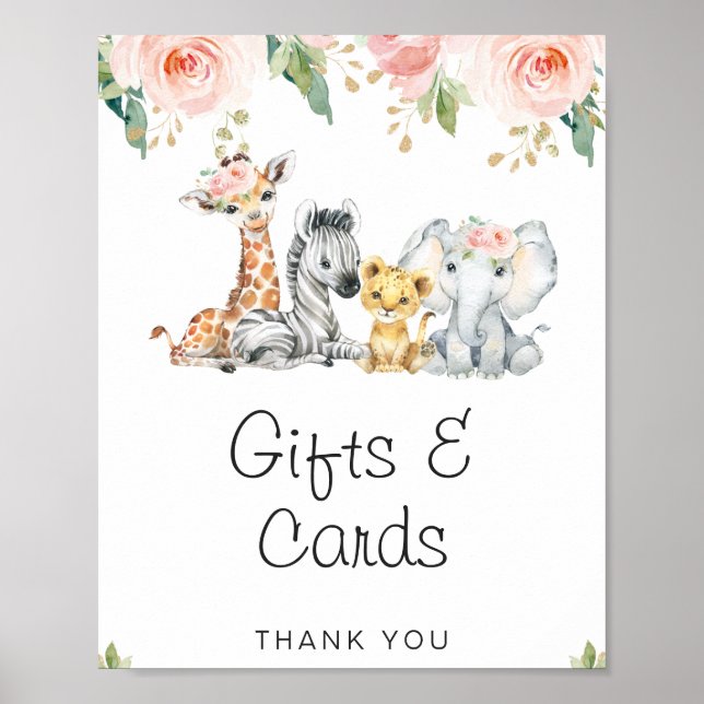 Pink Gold Floral Safari Baby Duschzeichen Poster (Vorne)