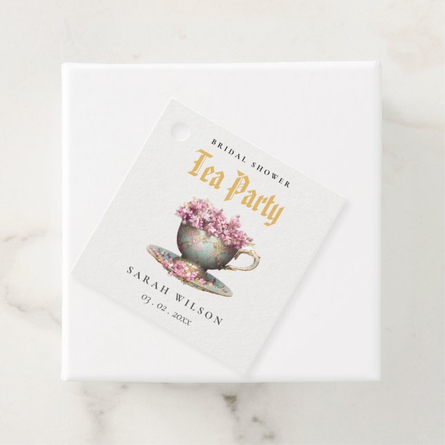 Pink Gold Floral Teacup Brautparty Teezeremonie Pa Geschenkanhänger (Beispiel)