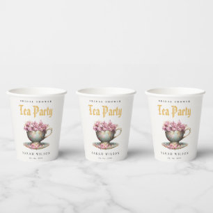 Pink Gold Floral Teacup Brautparty Teezeremonie Pa Pappbecher