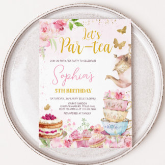Pink Gold Floral Tee Par Tea Geburtstagsparty Einladung
