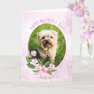 Pink Gold Floral Wreath Hund Foto Muttertag Karte