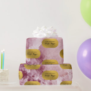 Pink Gold Foil Sea Crystals Signature Script Geschenkpapier