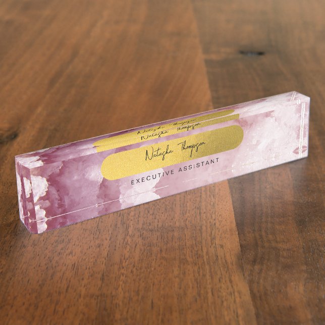 Pink Gold Foil Sea Crystals Signature Script Namensplakette (Seite)