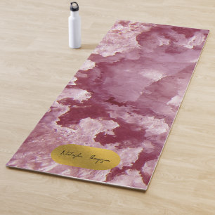 Pink Gold Foil Sea Crystals Signature Script Yogamatte