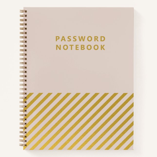 Pink Gold Foil Stripes Feminée Passwort Notebook Notizbuch (Vorderseite)