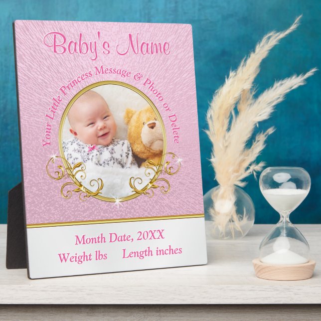Pink Gold FOTO und Baby Birth Information Plaques Fotoplatte (Seite)