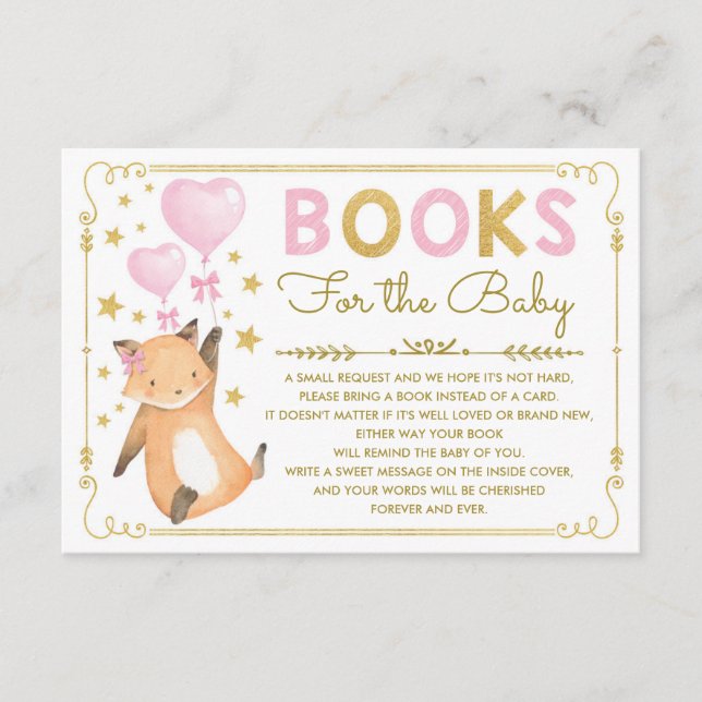 Pink Gold Fox Baby Girl Dusche Bringen Sie eine Bo Begleitkarte (Vorderseite)