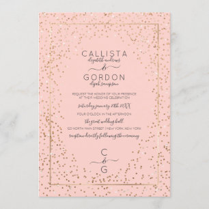 Pink Gold Funkelnd Glitzer Confetti Border Wedding Einladung
