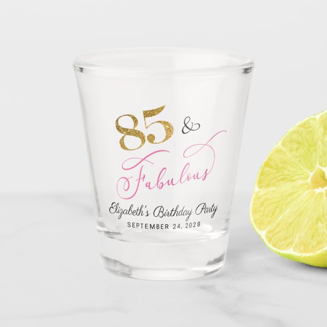 Pink-Gold-Gastgeschenk zum 85. Geburtstag Schnapsglas (Vorderseite)