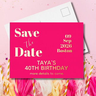 Pink Gold Geburtstag Save the Date Folie Einladungspostkarte