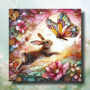 Pink Gold gestanztes Glas Bunny Butterfly Oster Feiertagskarte