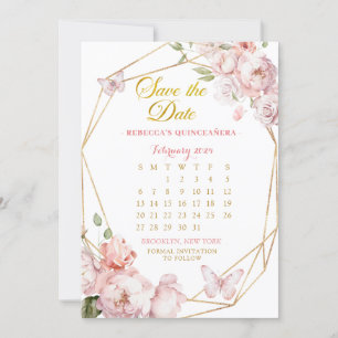 Pink Gold Girl Quinceañera Save the Date Kalender Einladung