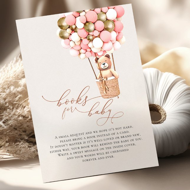 Pink Gold Girls Bear Balloons Baby Books Begleitkarte (Von Creator hochgeladen)