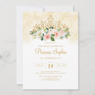 Pink Gold Girls Princess Floral Tiara Geburtstag Einladung