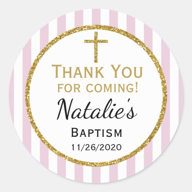 Pink Gold Girls Taufe Vielen Dank für Ihre Lieblin Runder Aufkleber (Vorderseite)