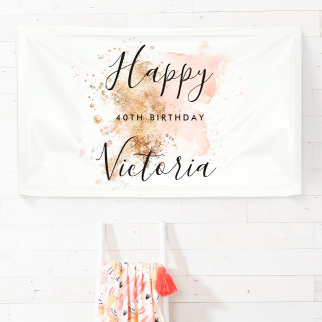 Pink Gold Girly Feminine Happy 40th Birthday Banner (Von Creator hochgeladen)