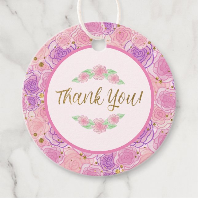 Pink Gold Girly Rose Kinderdusche Danke Geschenkanhänger (Vorderseite)