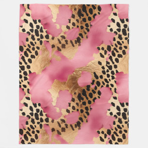 Pink Gold Glam Leopard Fleecedecke