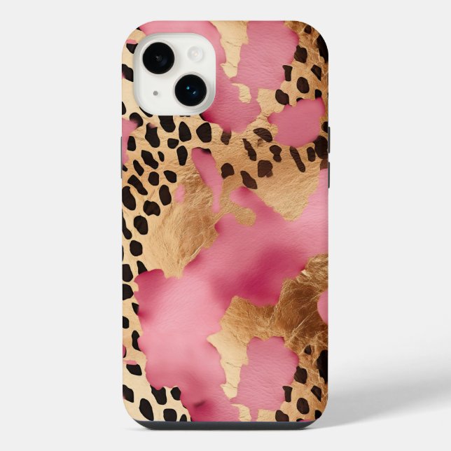 Pink Gold Glam Leopard iPhone Hülle (Rückseite)