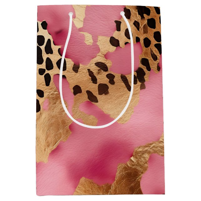 Pink Gold Glam Leopard Mittlere Geschenktüte (Vorderseite)
