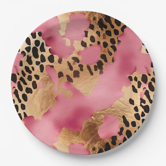 Pink Gold Glam Leopard Pappteller (Vorderseite)