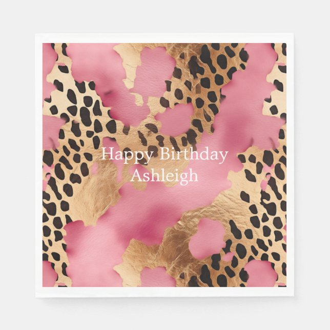 Pink Gold Glam Leopard Serviette (Vorderseite)