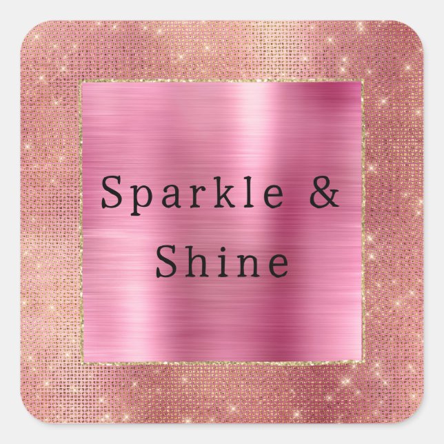 Pink Gold Glam Sparkle Quadratischer Aufkleber (Vorderseite)