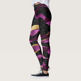 Pink Gold Gliter und Black Leopard Yoga Leggings