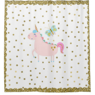 Pink & Gold Glitter Einhorn Mädchen Glitzernder Lo Duschvorhang
