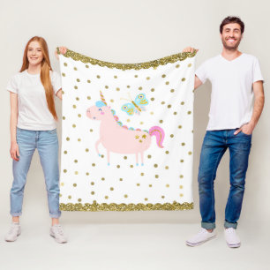Pink & Gold Glitter Einhorn Mädchen Schlafzimmer K Fleecedecke