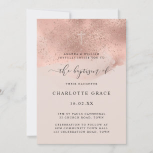 Pink Gold Glitter Funkeln Schrift Taufe Einladung