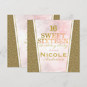 Pink Gold Glitter Glam Sweet 16 Geburtstagsfeier Einladung