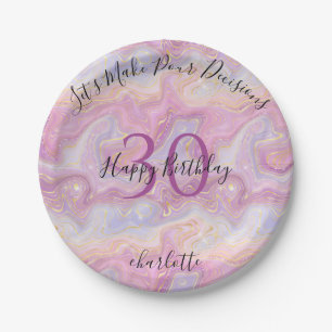 Pink Gold Glitter Marble Agate Geode 30th Birthday Pappteller
