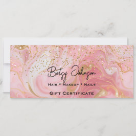 Pink & Gold Glitter Marbled Gift Certificate Card Einladung