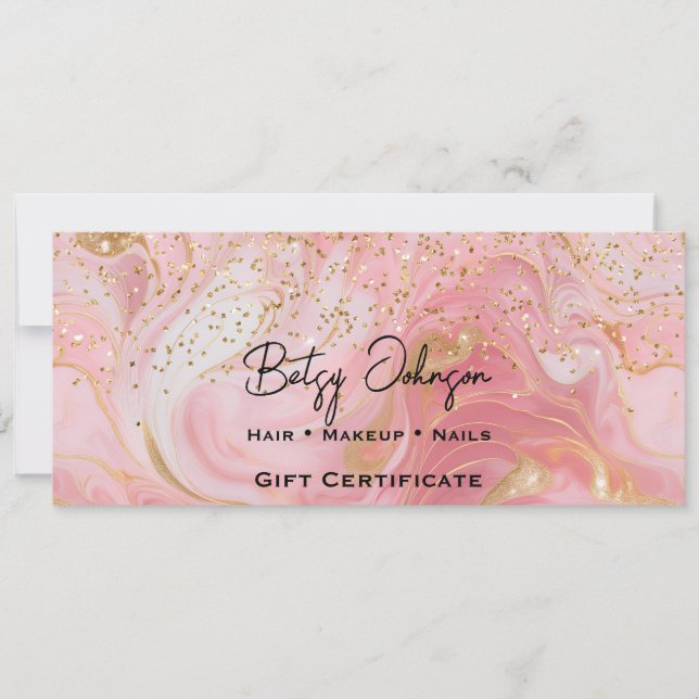 Pink & Gold Glitter Marbled Gift Certificate Card Einladung (Vorderseite)