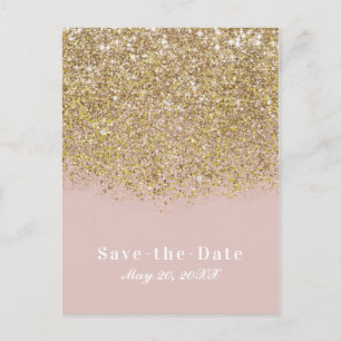 Pink & Gold Glitter Modern Glam Heiratsdatum Vorme Ankündigungspostkarte