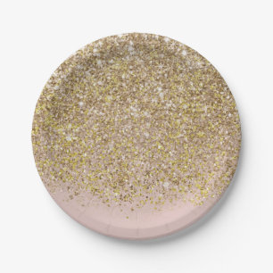 Pink & Gold Glitter Moderne Trendige Glamouröse Ch Pappteller