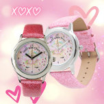 Pink Gold Glitter Unicorn Face Rainbow Girls Gift Armbanduhr<br><div class="desc">This modern trendy pink and gold unicorn face,  rainbow and flowers design gift is perfect for girls who love all things unicorns. You can edit the text for birthday or any other occasion as desired and add the girl's name.</div>