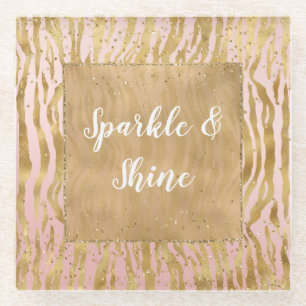 Pink Gold Glitz Sparkle Zebra Print Glasuntersetzer