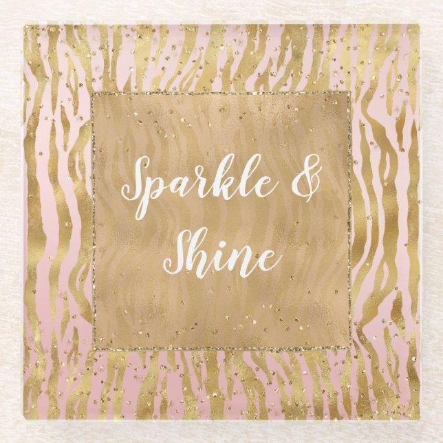 Pink Gold Glitz Sparkle Zebra Print Glasuntersetzer (Vorderseite)