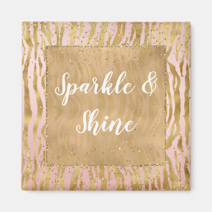 Pink Gold Glitz Sparkle Zebra Print Magnet