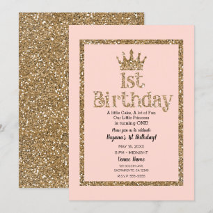 Pink Gold Glitzer 1. Geburtstag Princess Crown Einladung