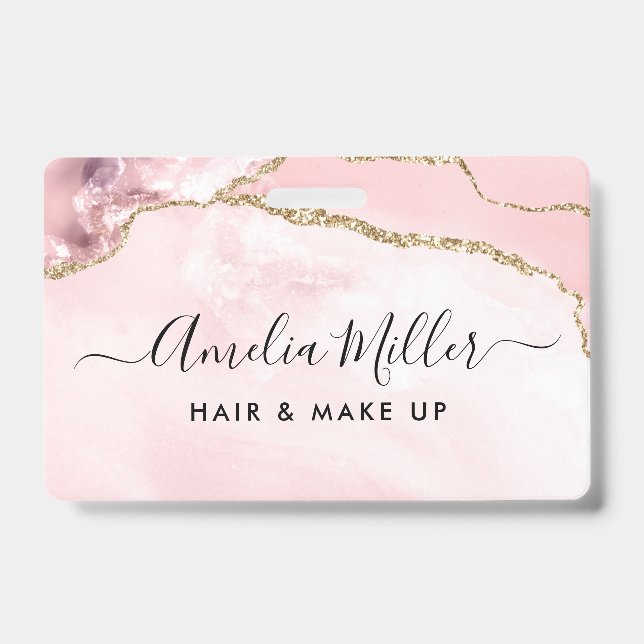 Pink Gold Glitzer Agate Hair Makeup Business ID Ausweis (Vorderseite)