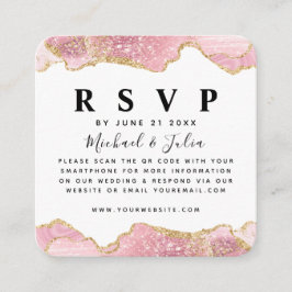 Pink & Gold Glitzer Agate Hochzeitsstiftung QR Cod Begleitkarte