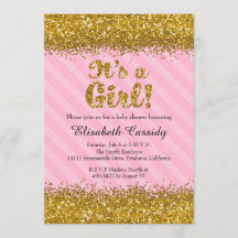 Pink & Gold Glitzer Baby Girl Dusche Einladung