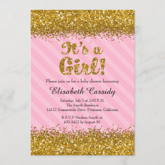 Pink & Gold Glitzer Baby Girl Dusche Einladung
