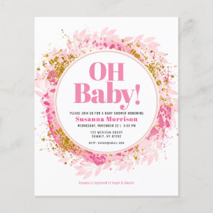 Pink Gold Glitzer Baby Girl Dusche Einladung