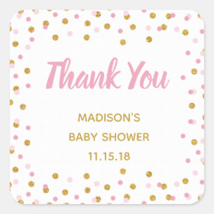 Pink Gold Glitzer Baby Shower Fevor Tags Stickers