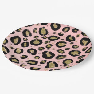 Pink Gold Glitzer & Black Leopard Baby Dusche Pappteller